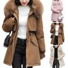 Women Coat Hooded Jacket with Faux Fur Collar Warm Fashionable Zipper Closure Coat