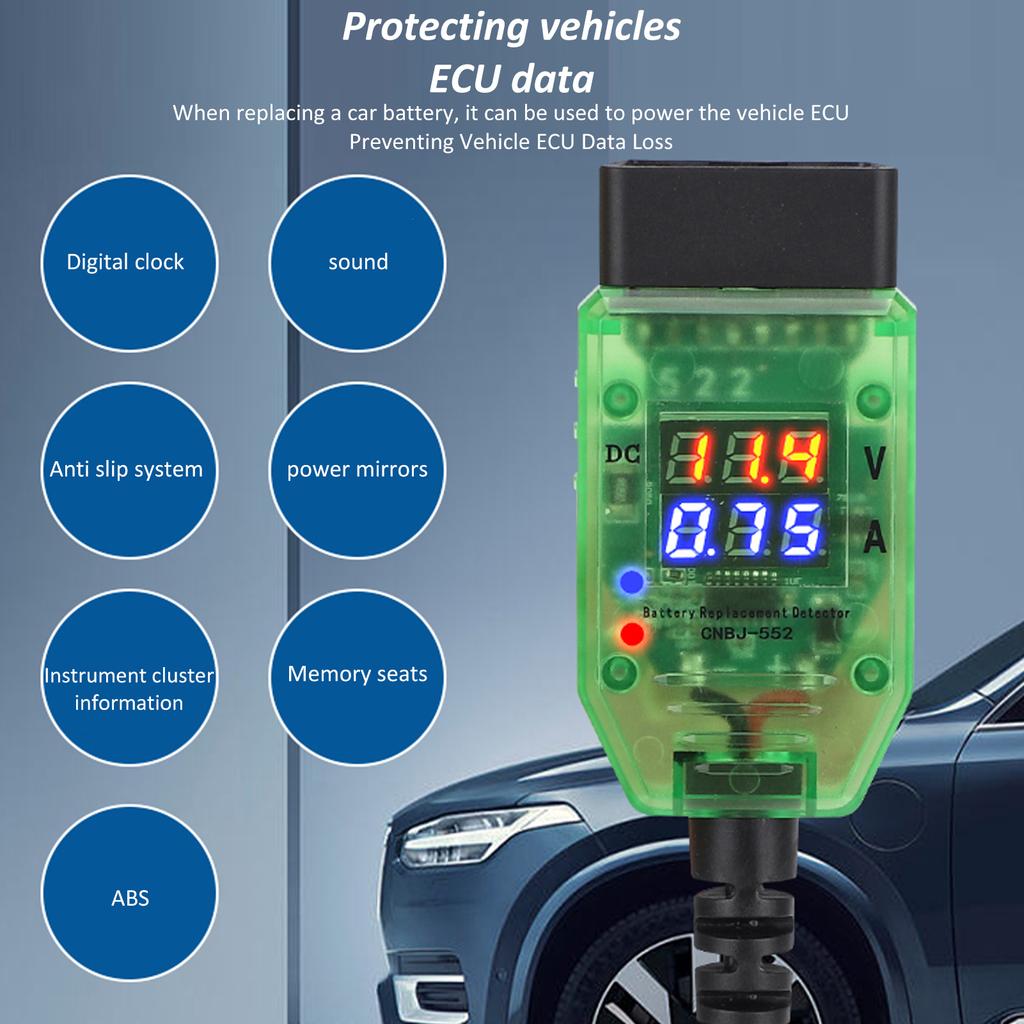 Automotive Battery Tester Dual Digital Voltage Current OBD Connector LED Indicator High Insulation ECU Data Protection
