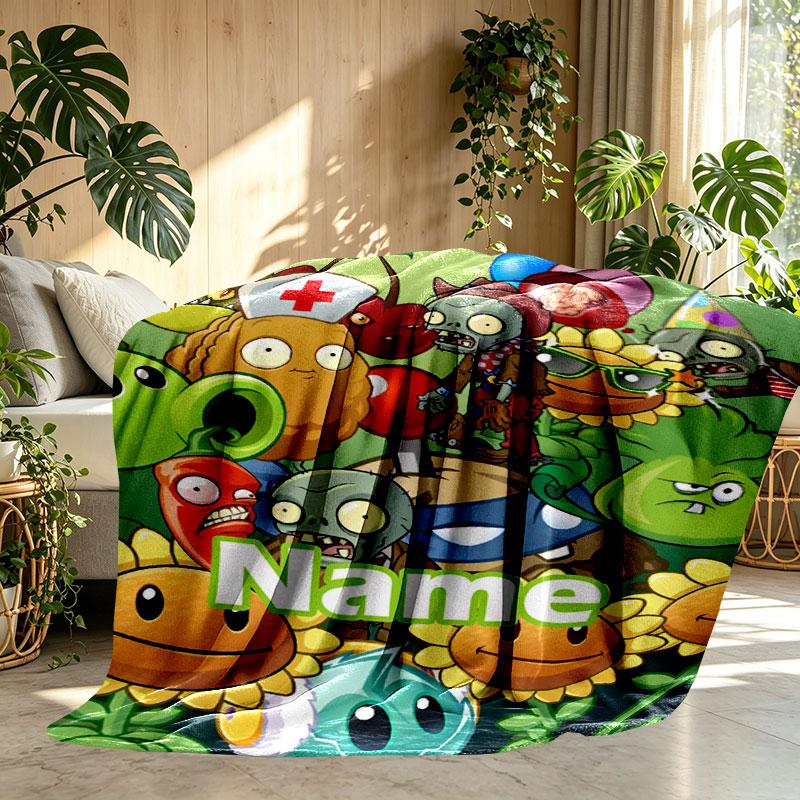 Custom Name Personalized Plants vs. Zombies Print Blanket, Home Decor, Bedroom, Sofa, Camping, Couch, Gifts for Birthday Christmas