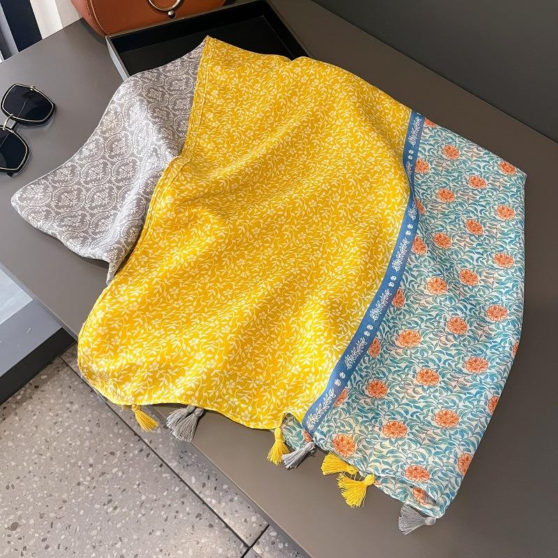 Тонкий хлопково-льняной шарф для женщин на весну и лето, этнический стиль, шарф с кисточками, дорожная шаль, пляжное полотенце, дышащий, мягкий