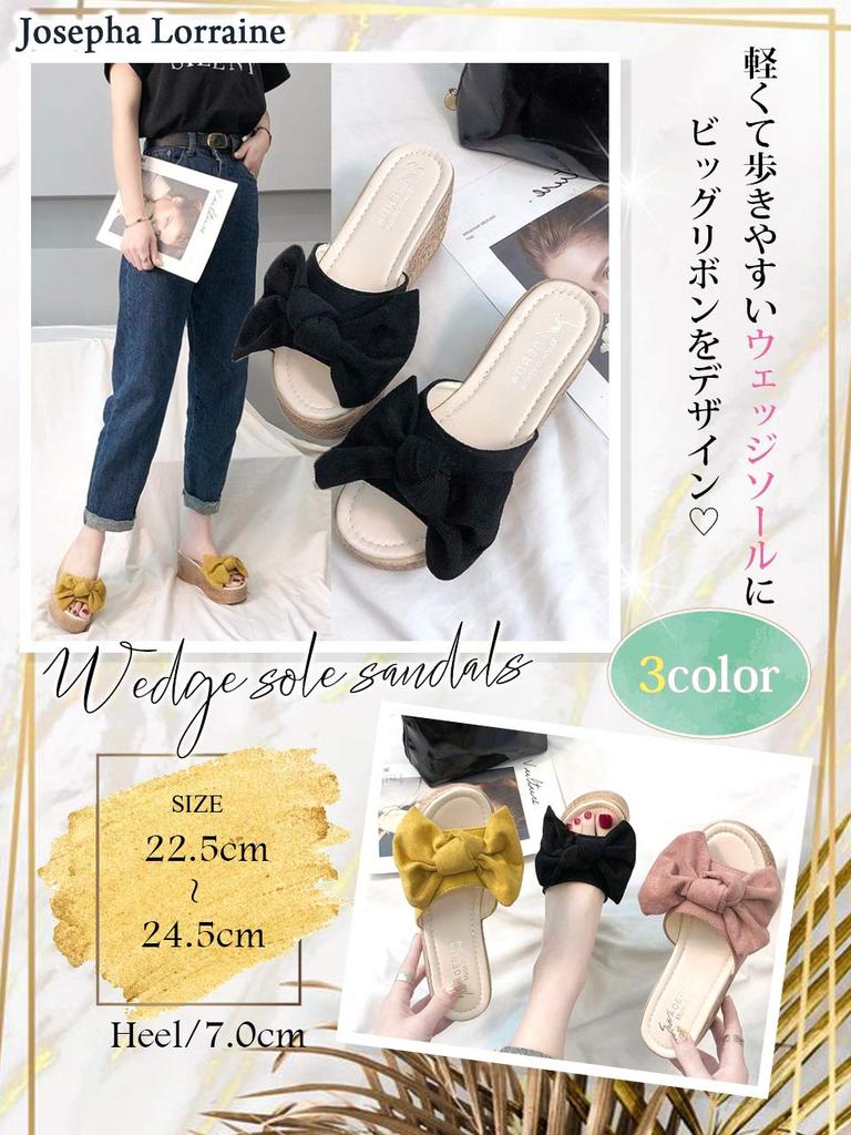 JOSEPHA LORRAINE Platform Wedge Beach Cute Indoor Ribbon Plus Rubber High Platform Easy To Walk Low Genuine Size L Women's Sandals, Heels, Mules,