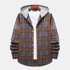Men Spring Shirt Drawstring Contrast Color Plaid Print Hooded Cardigan Keep Warm Single-breasted Buttons Men Spring Autumn Shirt for Daily Wear