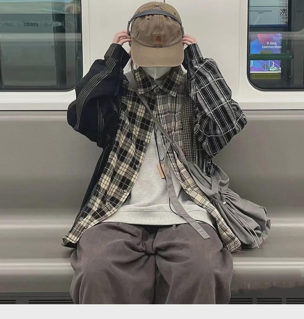 Мужская клетчатая рубашка в стиле ретро с длинным рукавом — американский уличный стиль, вдохновленный японской культурой, идеально подходит для весны и осени.