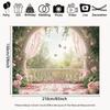 Pink Rose Balcony Tapestry, Romantic Floral Butterfly Background Cloth, Wedding Party Backdrop