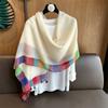 Soft Draped Gauze Shawl Rainbow Border Beach Scarf New Tassel Shawl  Women Fashion