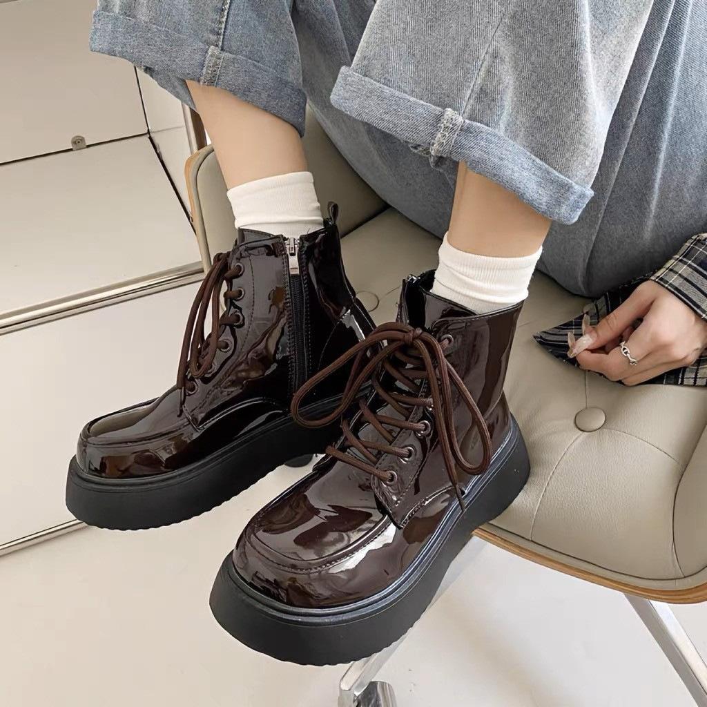 Новые ботинки Martin на толстой подошве из лакированной кожи с короткими перекрещивающимися ремешками, повседневные универсальные кожаные ботинки, удобные и мягкие подошвы