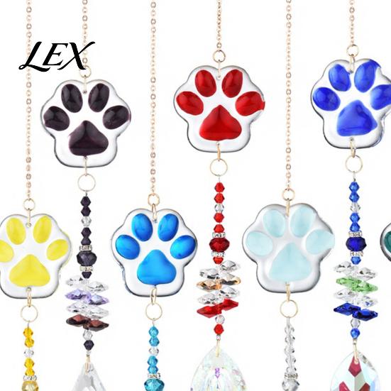 Crystal Rainbow Reflector Cat Paw Wind Chimes, Suncatchers for Windows Hanging, Water Drop Pendant Prism Maker Indoor Outdoor Home Garden Decor Cute