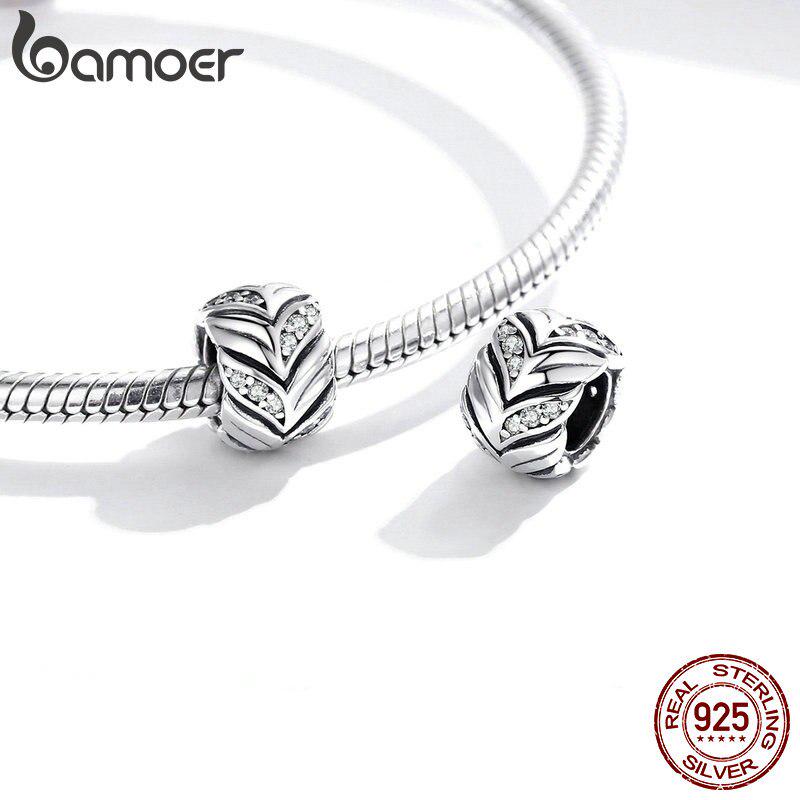 Bamoer, натуральное серебро 925 пробы, блестящие колосья пшеницы, оригинальный шарм для брендовых женщин, DIY ювелирные изделия из окисленного серебра с цирконием