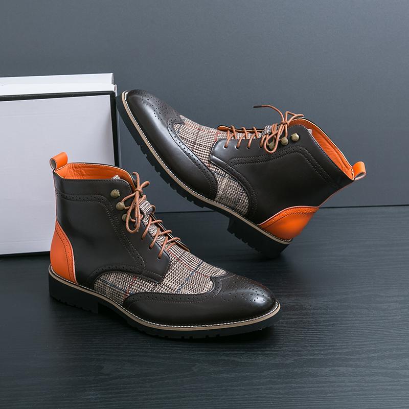 Мужские повседневные кожаные туфли с высоким верхом, горячая распродажа, классические мужские ботильоны, британский стиль, деловые туфли-броги, базовые ботинки для отдыха и прогулок