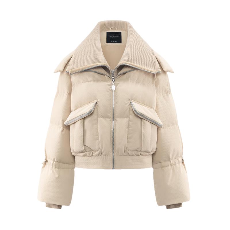 Ailaiyi Women's Stylish Short Goose Down Jacket with Knit Lapel