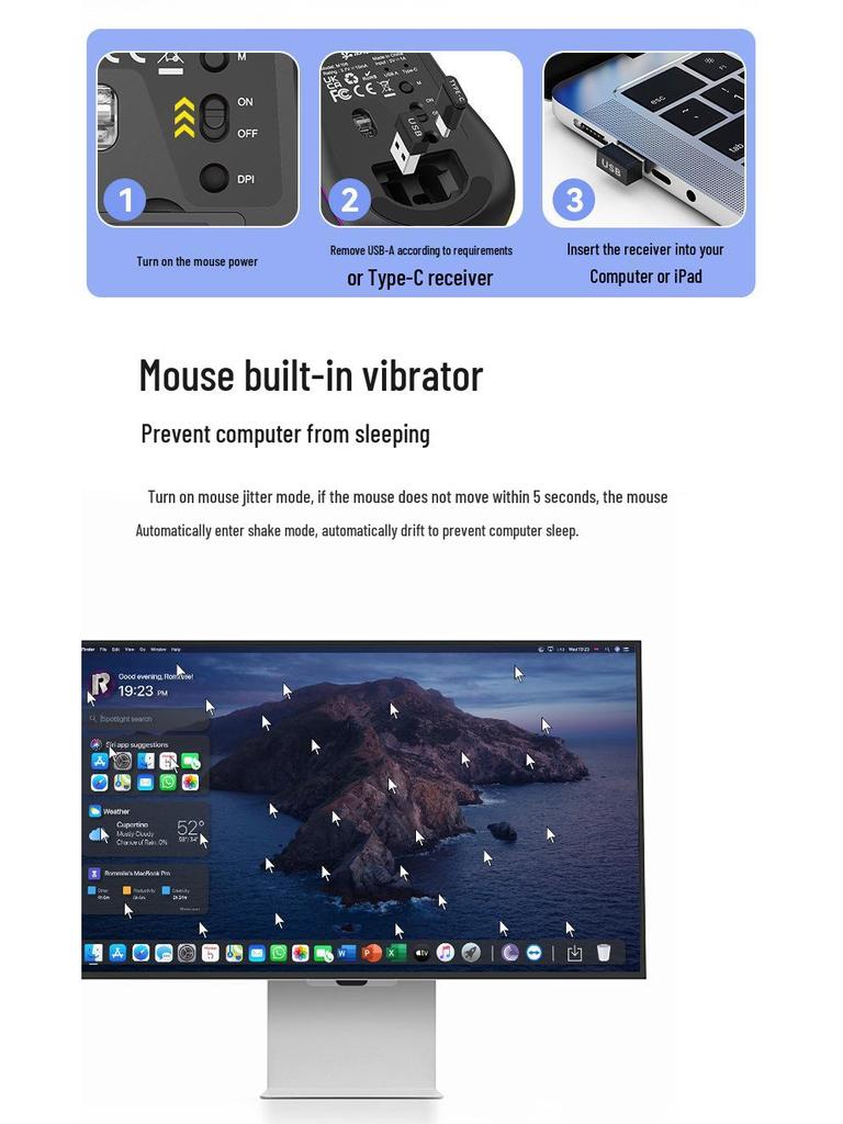 Беспроводная RGB-мышь M106 USB-C, двухрежимная и перезаряжаемая, для настольного компьютера, ноутбука и планшета