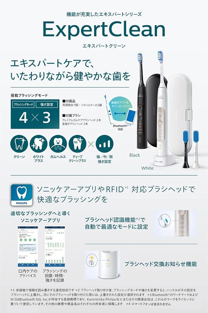 Philips Electric Toothbrush Sonicare Expert Clean Case 2 (Portable Rechargeable/Travel Included, Pack) HX9692/21 Black/White