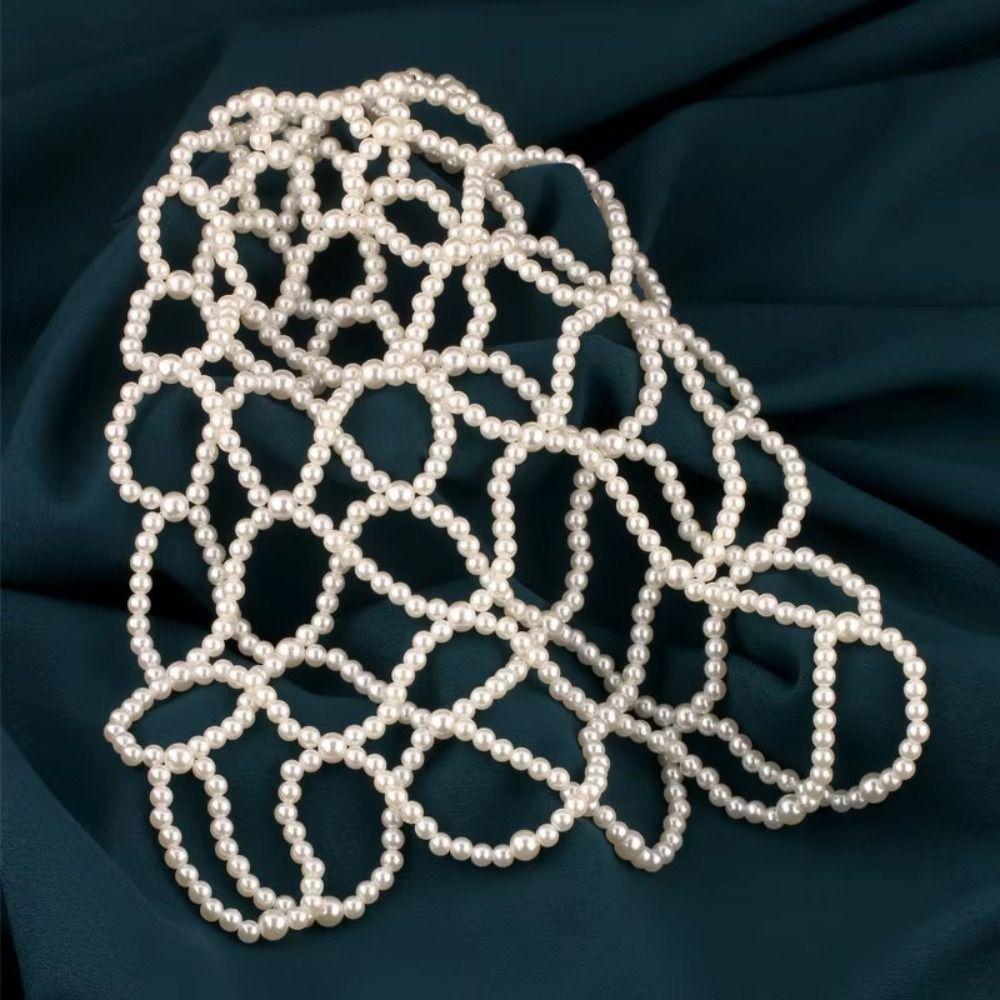 Pearls Weave Pearl Hat Chain Hand-Made Bridal Head Ornament Mesh Hair Accessories  Bridal Party