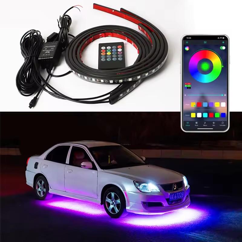 RGB Светодиодная полоса для экстерьера автомобиля, управление через приложение, светодиодная полоса под автомобиль, система подсветки днища, неоновый свет