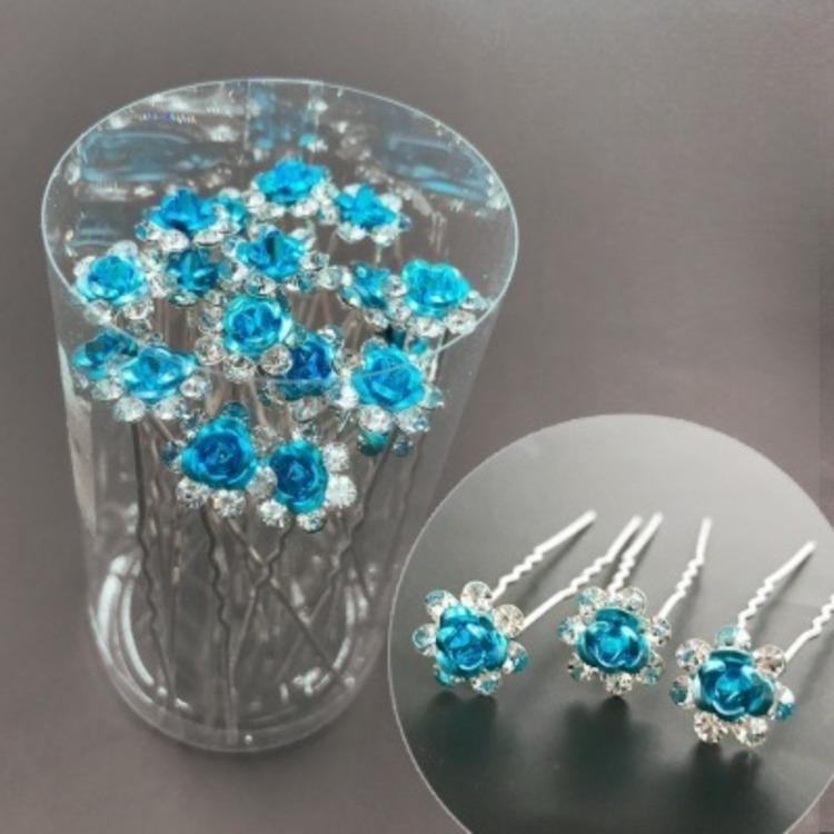 20pcs/set Women U-shaped Hair Fork Pin Crystal Rose Flower Hairclips Rhinestone Hair Stick Wedding Bridal Jewelry Headwear Gift
