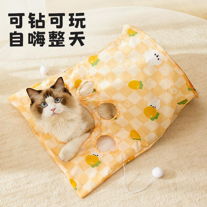 Складной туннель для кошек | Игрушка для самостоятельной игры с устойчивой к жеванию пещерой, шуршащей бумагой и мячиком-мышкой | Для использования в помещении
