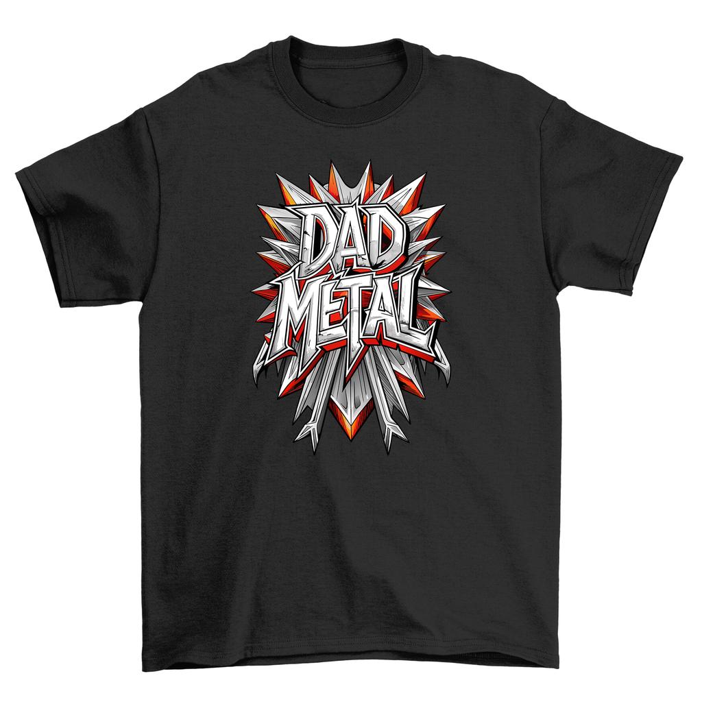 Dad Metal Shield Funny T-Shirt Mens Womens Tees Top - Unleash the Dad Metal Power! 100% Cotton, Funny