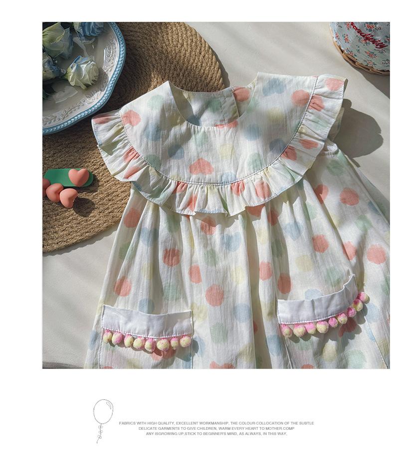 2024 летняя новая детская одежда, красочное платье в горошек для девочек, корейское платье с кукольным воротником и рюшами, детская юбка, милая