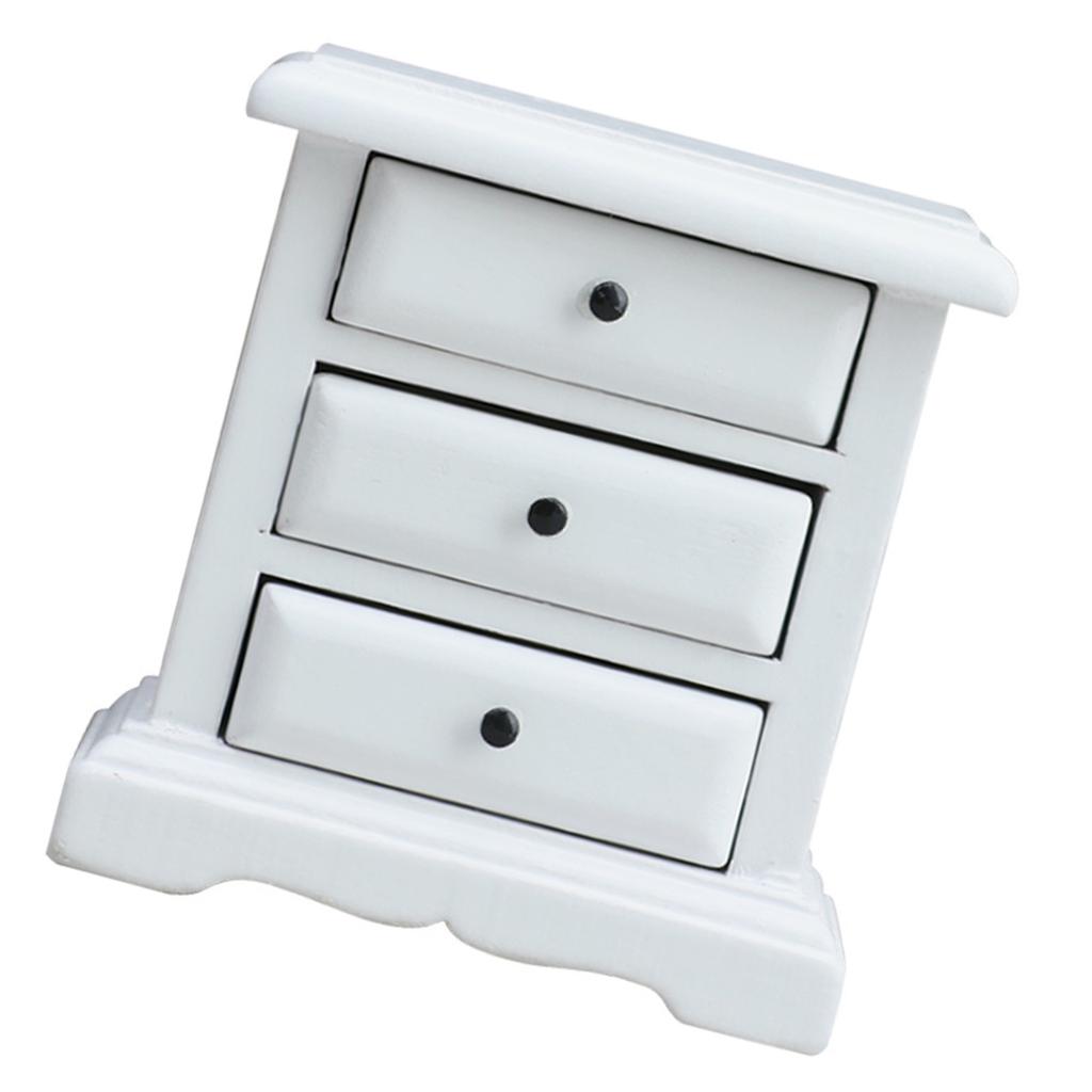 Миниатюрный прикроватный столик для кукольного домика, масштаб 1/12, белый, тумбочка с функциональными ящиками для домашнего офиса, элементы декора для витрины