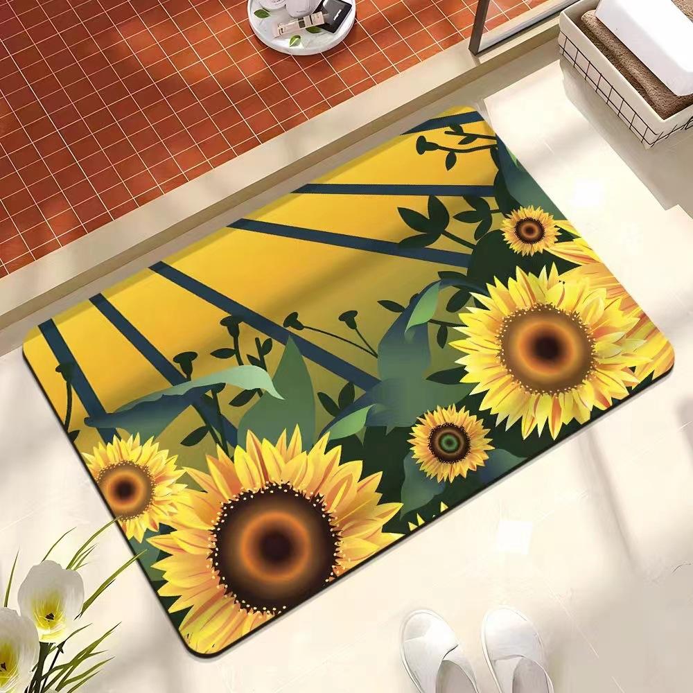 Трехмерный коврик для пола с цветами, коврик для ванной из диатомовой грязи, нескользящий, грязеотталкивающий и быстросохнущий коврик для пола, бытовой ковер для поглощения воды