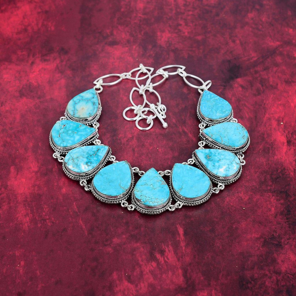 Ожерелье ручной работы с драгоценными камнями синей бирюзы, стерлинговое серебро 925 пробы, антикварные ювелирные изделия, регулируемая цепочка, для подарка на помолвку