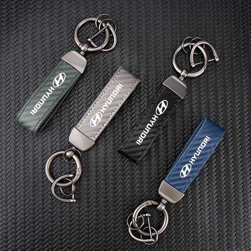 Автомобильный брелок из углеродного волокна, кожи и цинкового сплава, брелок из микрофибры для Hyundai Tucson Accent Elantra Santa fe Sonata I10 I20 I30