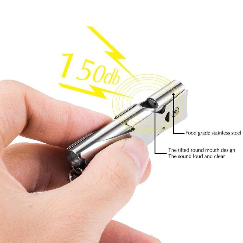 High Decibel Outdoor Life-Saving Emergency Whistles Stainless Steel Portable Keychain Pipe Urgency Survival Multifunction Tool
