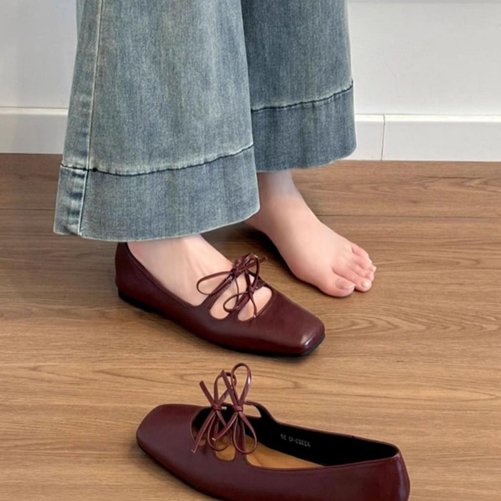 French Fashion Mary Jane Women's Shoes Spring and Summer 2025 New Lace-up Bow Versatile Late Evening Breeze Light Mouth Single Shoes