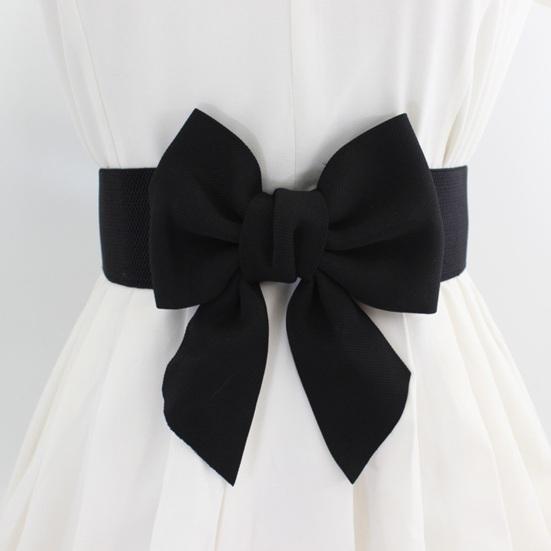 Women Elegant Large Bowknot Elastic Belt Dress Decorative Versatile Wide Belt Elastic Waistband Decoration