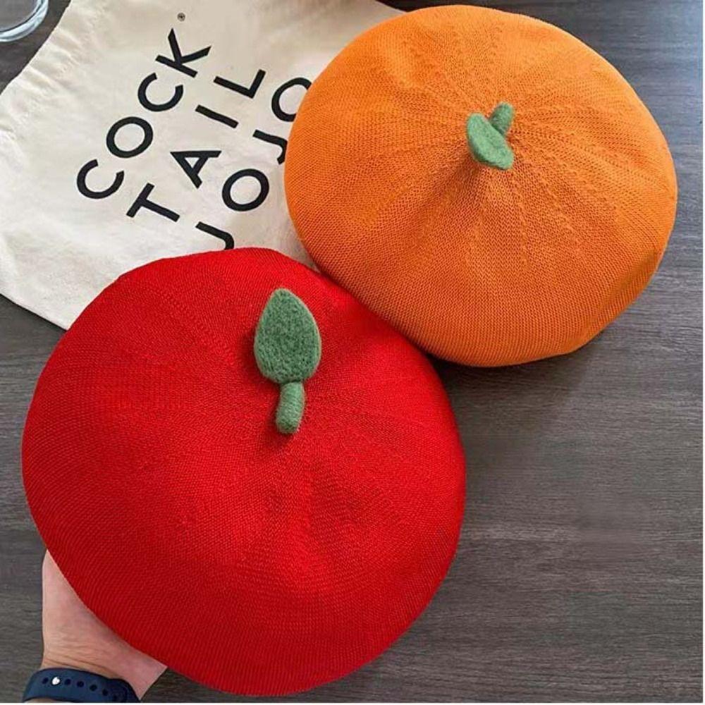 Little Leaf Girl Painter Hat Pink Peach Beanie Beret Cap Japanese Beret Fruit Caps Spring Summer