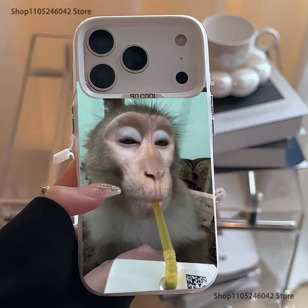 Чехол для телефона 'Обезьяна пьет C-Caprisun' для iPhone 17,16,15,14,13,12,11,Pro,XS,Max,Plus,Mini,SE4,E Белый Матовый Ударопрочный Чехол