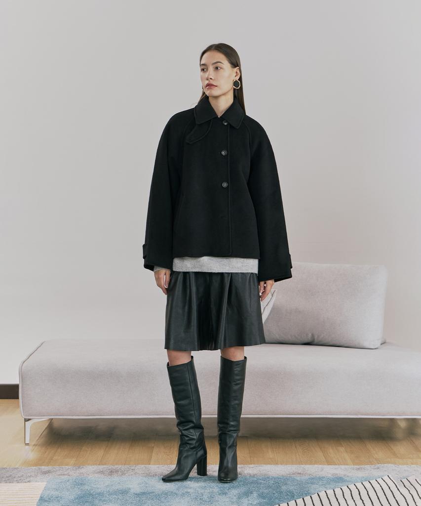 PINBLACK High-Neck Tab Handmade Wool Short Coat