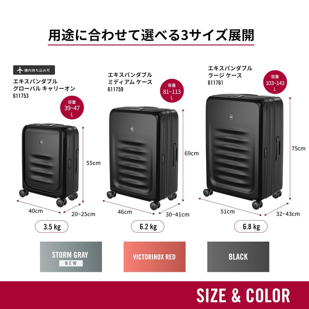 Чемодан Spectra Expandable Global, который можно расширить до размера для деловых поездок за границу, расширенный TSA, двойной, 8, черный 611753 [Victorinox] 3.0, ручная кладь