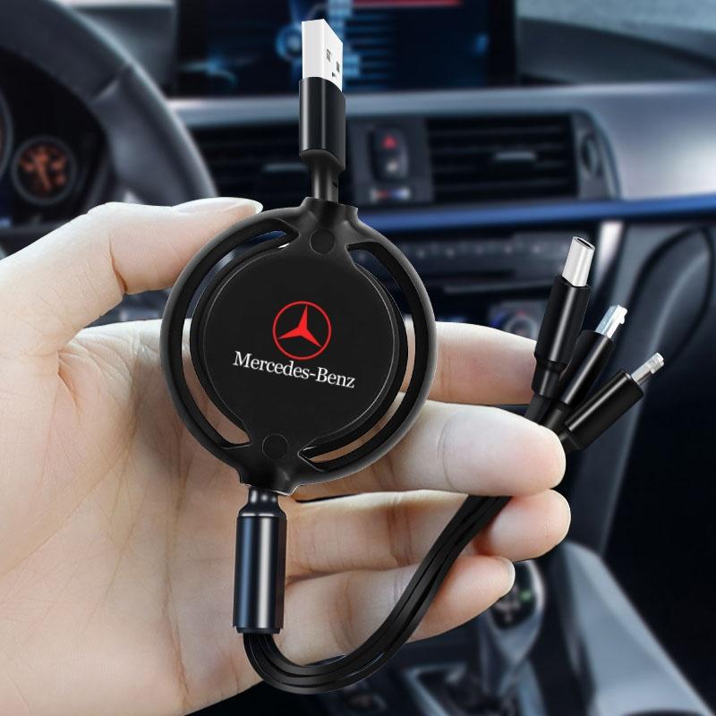 3 in1 Retractable Fast Charge Data Cable USB Android Type-C IPhone For Mercedes Benz B/C/E/S Class A Class C200L GLC GLK OU2