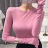 Korean Women's Slim Sexy Base Layer Top Autumn Thin Stretchy Slightly Sheer Bust Enhancing Solid Color Versatile Long Sleeve T Shirt
