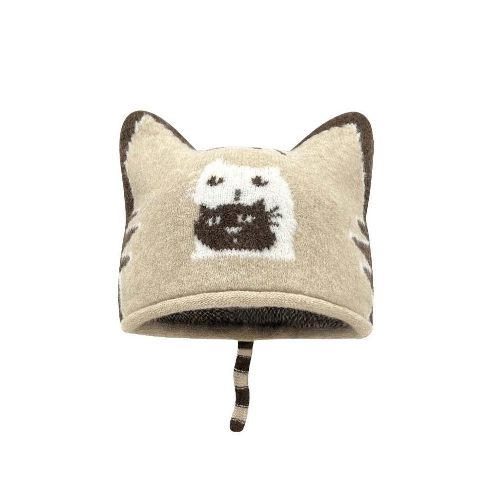 Thick Cute Cat Beanie Animal Pattern Knitted Pullovers Cap Winter Painter Cap Daily Casual