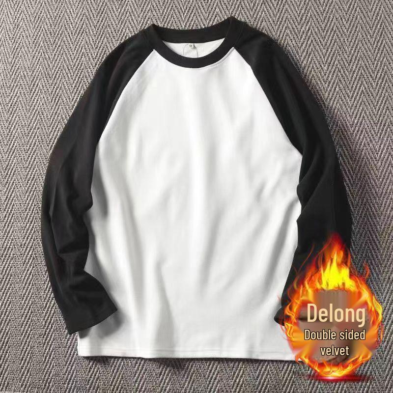 Мужская приталенная рубашка из немецкого бархата с рукавами реглан - Круглый вырез, Теплая осенне-зимняя, Контрастные цвета, Модный бренд.