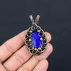 Созданный в лаборатории синий сапфировый драгоценный камень Чистая медная проволока, обернутая ювелирной подвеской ручной работы