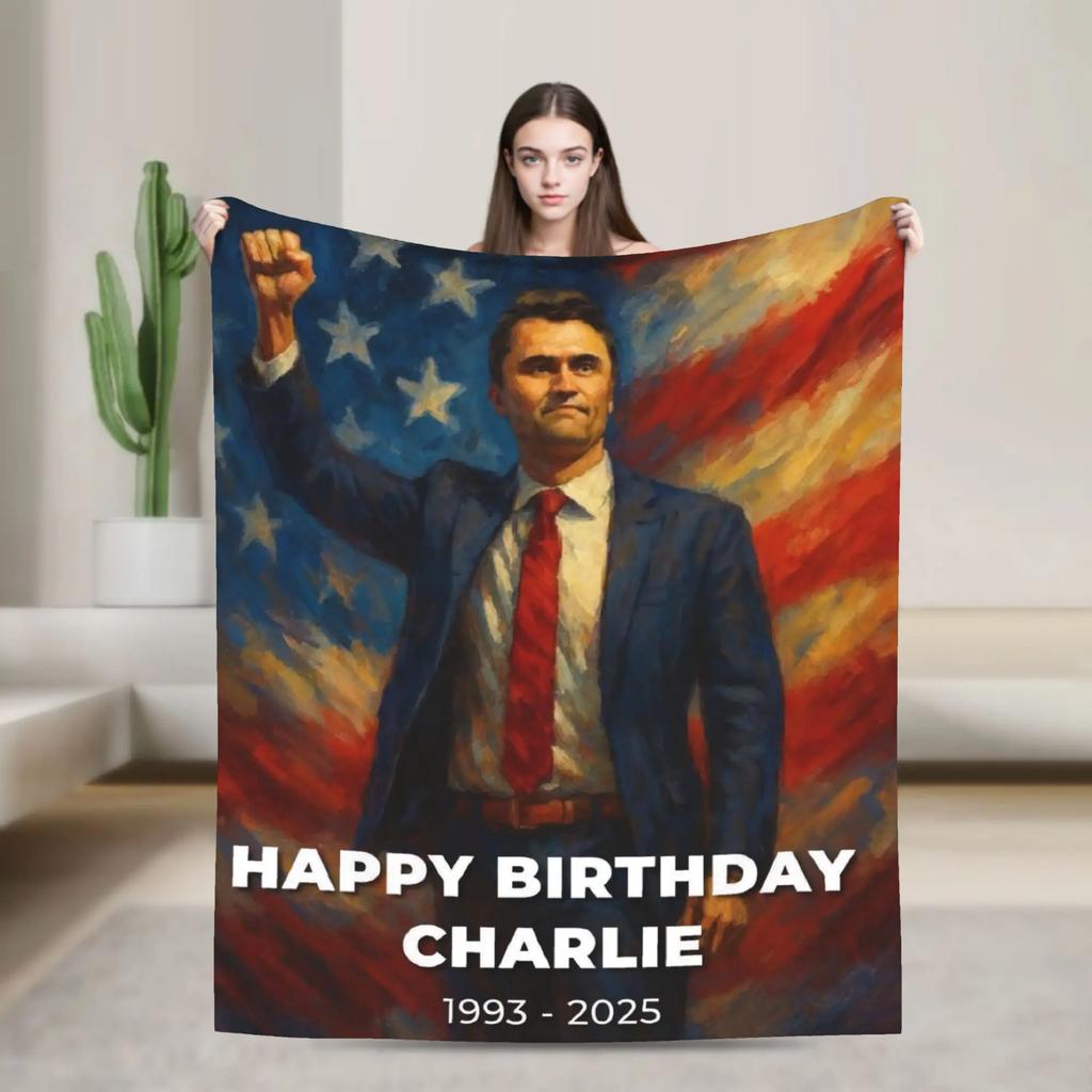 Charlie Kirk Jesus Plush Throw Blanket Soft Warm Fluffy Comforter for Kids Home Decor Bedspread Flannel Couch Cover