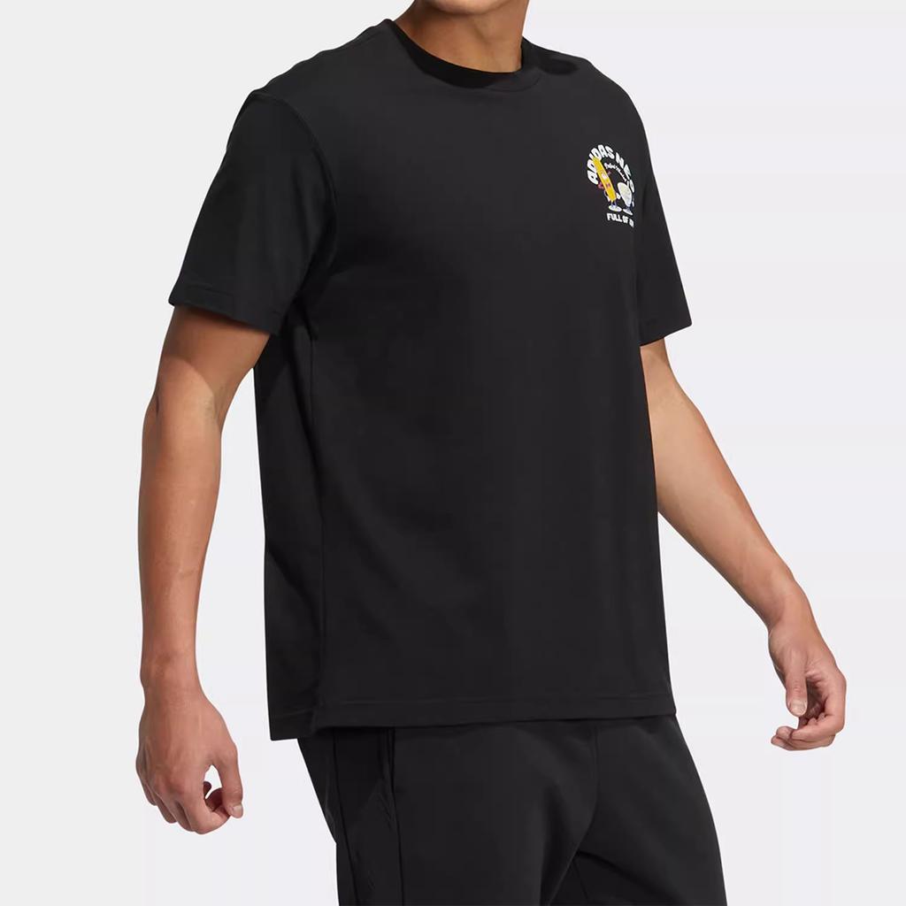 Adidas Футболка унисекс с коротким рукавом и круглым вырезом Neo Simple Sports с мультяшным узором и буквенным принтом, черная HS6829