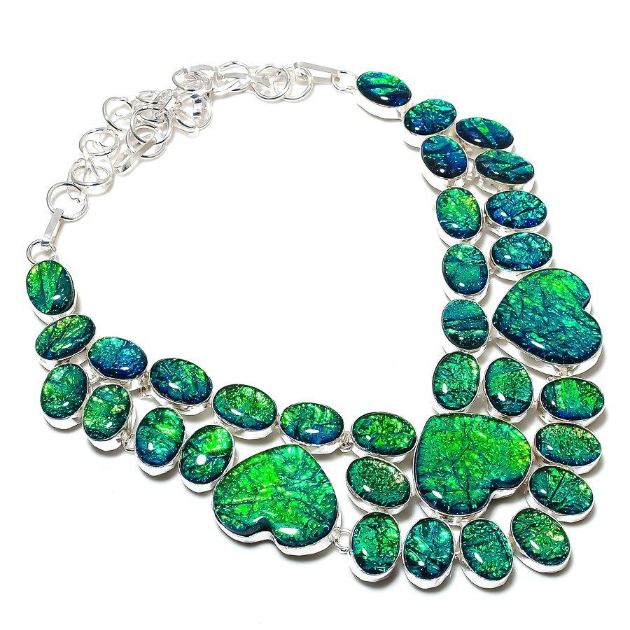 Green Triplet Opal Gemstone 925 Sterling Silver Jewelry Necklace 18"
