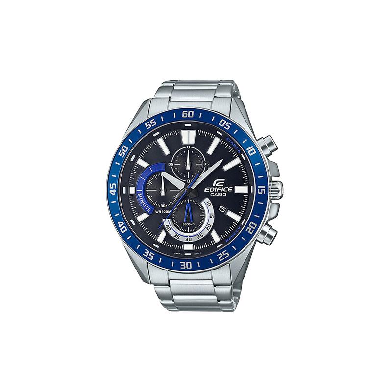 Casio EDIFICE Fashionable Classic One-Touch Tri-Fold Clasp 1/10 Stopwatch Mineral Glass 100 Meters Waterproof Quartz Movement Stainless EFV-620D-1A2V