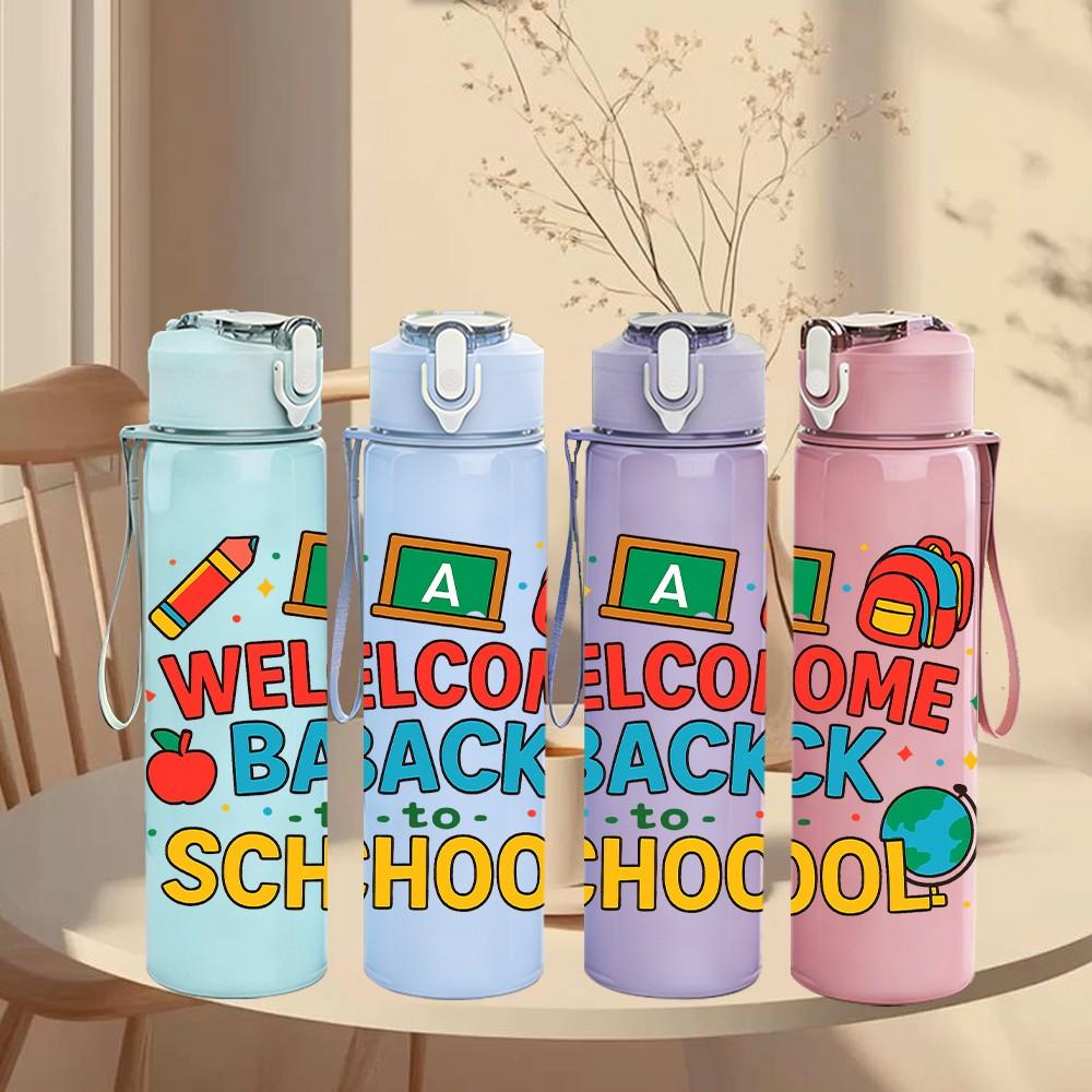 1PC Welcome Back To School Supply 750ml Color Plastic Sports Water Bottle Leakproof Flip Straw Lid Suitable for Sports Office Home Use