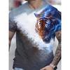 Summer Round Neck 3D Tiger Print Top Fashionable Casual Short Sleeved Men's T-shirts