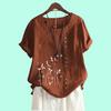 Women Casual Floral Print Loose Blouse Laides Cotton Linen Top Fashion Short Sleeve T-shirt