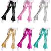 Kids Latin Modern Dancewear Bottoms Shiny Metallic Flared Pants Bell Bottoms Sequins Ruffle Dance Performance Yoga Leggings Trousers