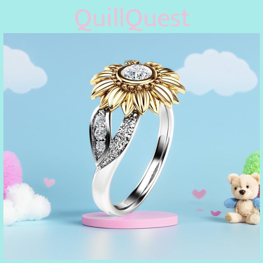 Изысканное кольцо в виде подсолнуха с цветным цирконом с золотым покрытием для женщин, элегантное украшение