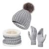 3 Pcs/Set Unisex Winter Beanie Scarf Gloves Set Thick Knitted Warm Cap Gloves Elastic Ear Protection Windproof Winter Outdoor Dome Neck Warp Set