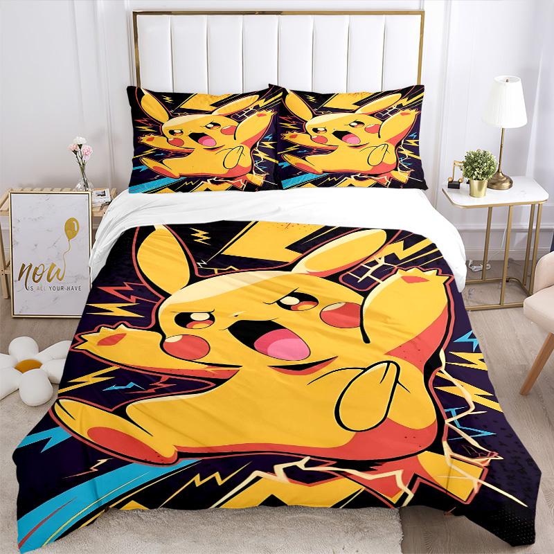 3pcs bedding set Pikachu Electric Includes 1 Comforter + 2 Pillowcases, Without Pillow Inserts, Soft Comfortable,a0910244