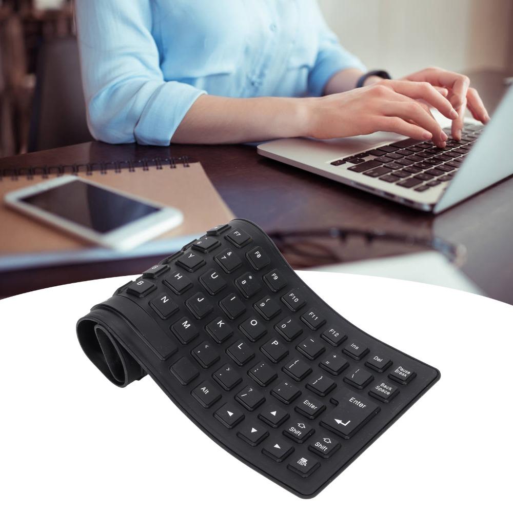 Silent Keys USB Wired Keyboard Waterproof Roll-up Keyboard Silicone Keyboard Travel Office